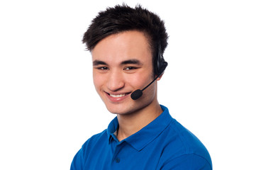 Portrait of male customer support executive