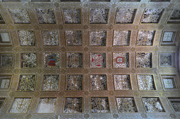 Ceiling view of the Convent of Christ in the castle of Tomar, Portugal. Landmarks and tourist attractions
