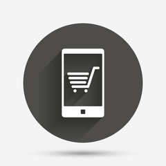 Smartphone with shopping cart sign icon.