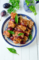 Chicken, turkey kebabs with plums