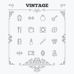 Universal icon. Fitness dumbbell, key and candle