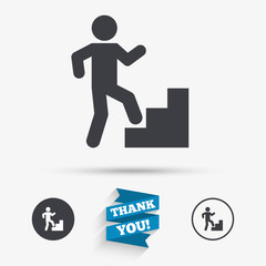 Upstairs icon. Human walking on ladder sign.