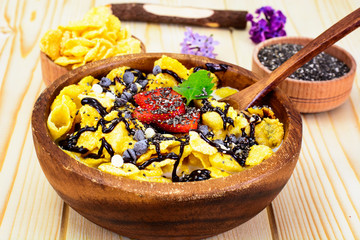 Cornflakes with Strawberry. Healthy Breakfast