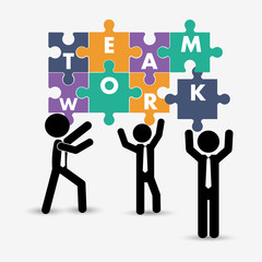 pictograms puzzle teamwork support collaborative cooperation work icon set. Colorful design. Vector illustration
