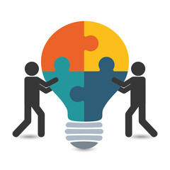 Fototapeta premium pictogram puzzle bulb teamwork support collaborative cooperation work icon set. Colorful design. Vector illustration