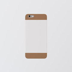 Closeup One Blank Brown Clean Template Cover Phone Case Smartphone Mockup.Generic Design Mobile Back Isolated Empty Background.Ready Corporate Logo White Label Message.3d rendering.
