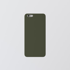 Closeup One Blank Green Clean Template Cover Phone Plastic Case Smartphone Mockup.Generic Design Mobile Back Isolated White Empty Background.Ready Corporate Logo Label Message.3d rendering.