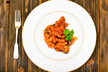 Chickpeas wirh Eggplant and Tomatoes, Onions