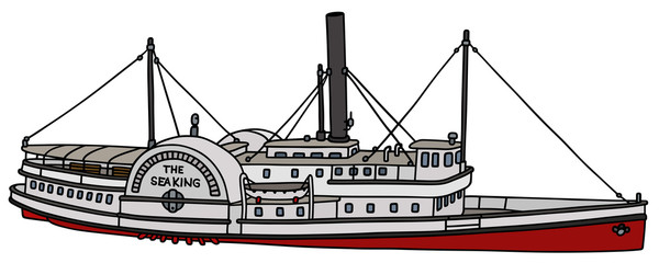 Hand drawing of a vintage paddle steamer