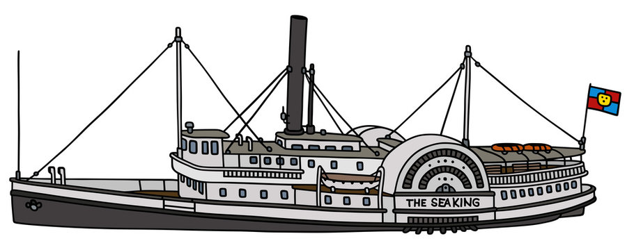 Hand drawing of a vintage paddle steamer