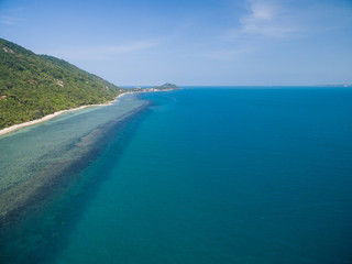 Aerial view of the beach with shallows Koh Phangan, Thailand