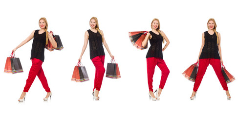 Fototapeta premium Set of woman with shopping bags on white