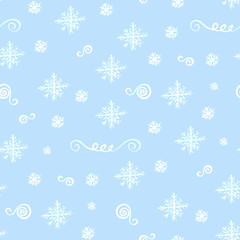 Seamless christmas pattern with watercolor white snowflakes