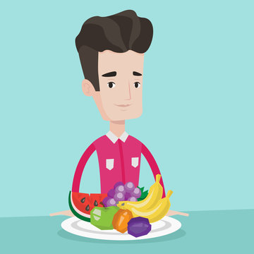 Man with fresh fruits vector illustration.