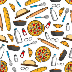 Cooking and kitchen utensils seamless background