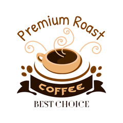 Premium roast coffe icon. Cafe emblem