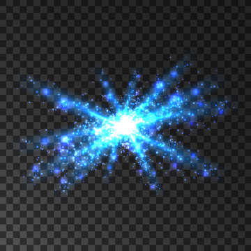 Blue glitter light particles burst