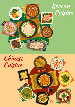 Chinese and korean cuisine dishes icon