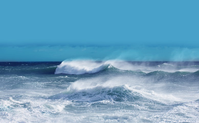 Blue Surfing Wave with Copy Space