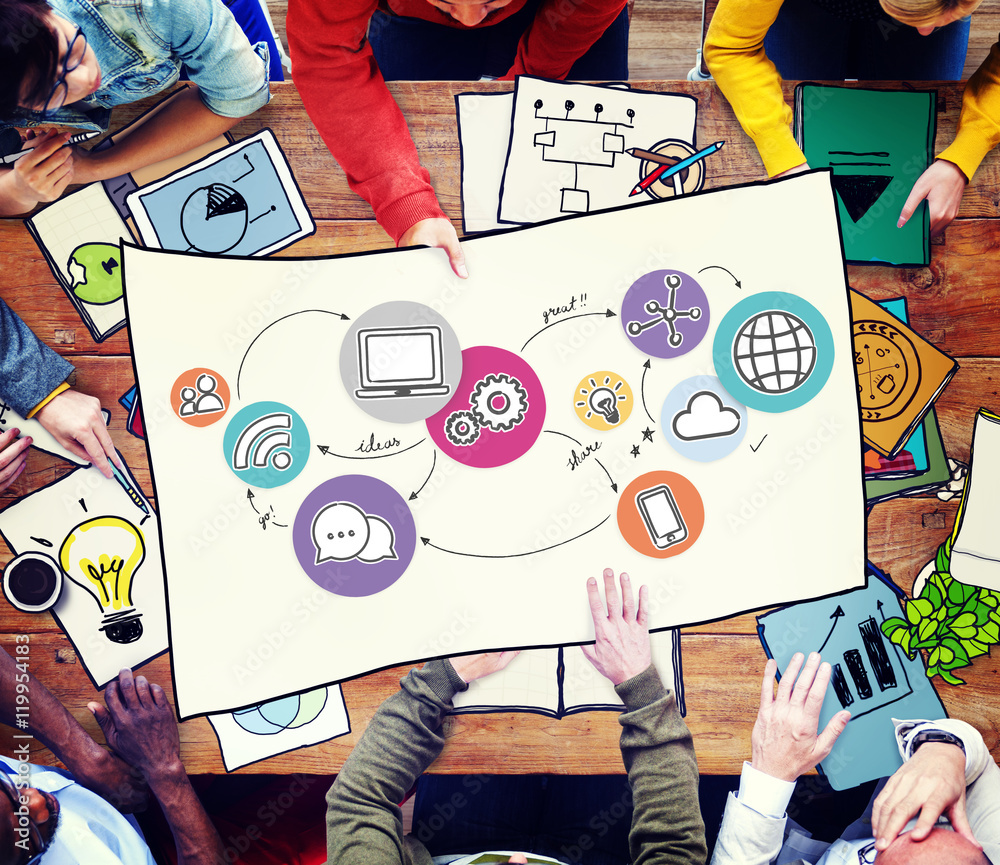 Wall mural internet network communication connection concept