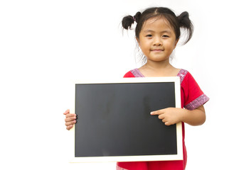 child holding black board