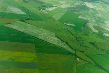 aerial view of green fields. instagram effect applied (model-like view)
