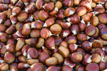 Chestnuts on display at the market