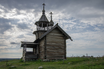 Fototapeta na wymiar Old wooden church, chapel Holy Face, Kizhi island, Karelia, Russia