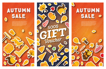 Autumn sale banner and gift voucher set.