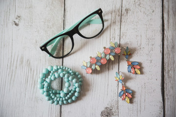 women's accessories on wooden background