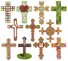 Floral crosses set isolated