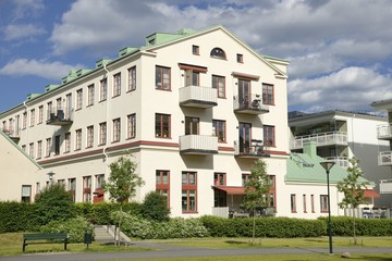 Fototapeta na wymiar Swedish apartment Block in summer.