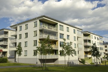 Fototapeta na wymiar Swedish apartment Block in summer.
