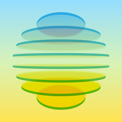 Colorful 3d ball made by transparent overlapped layers. Geometri