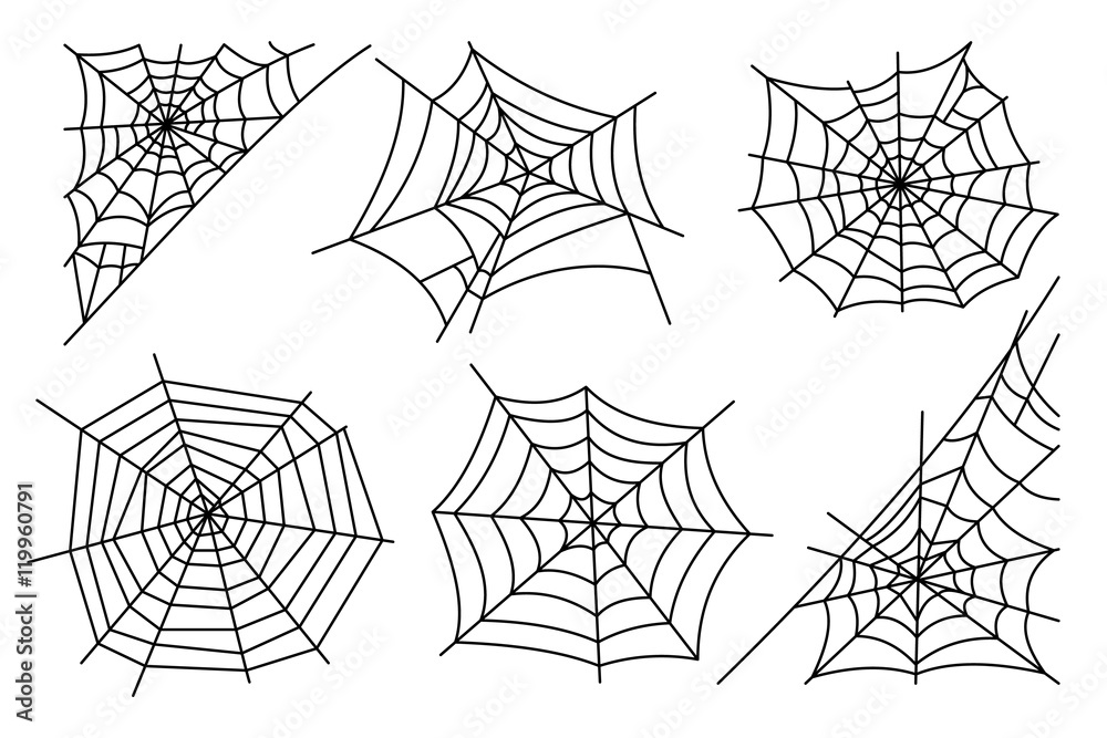 Wall mural halloween spider web isolated on white background. hector venom cobweb set. vector illustration