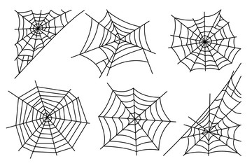 Halloween spider web isolated on white background. Hector venom cobweb set. Vector illustration
