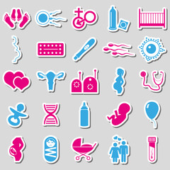 pregnancy and having baby big set of color stickers icons eps10