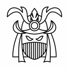Japanese samurai mask icon in outline style isolated on white background vector illustration