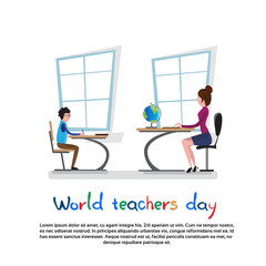 Fototapeta na wymiar International Teacher Day Holiday Woman With Pupil School Lesson