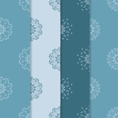 Set of seamless patterns with snowflakes. Background for Christmas, New Year card, winter design.