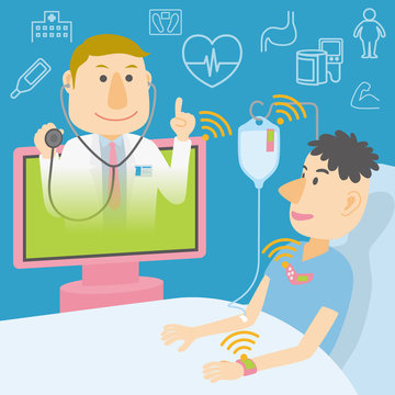 telemedicine, remote medicine image, vector illustration