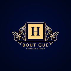 Line graphics monogram. Elegant art logo design. Letter H. Graceful template. Business sign, identity for Restaurant, Royalty, Boutique, Cafe, Hotel, Heraldic, Jewelry, Fashion. Vector elements