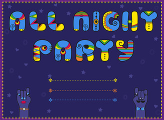 All Night Party. Funny invitation