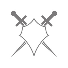 Abstract vector icon - shield and sword.Black shield and sword on a white background.