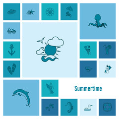 Summer and Beach Simple Flat Icons