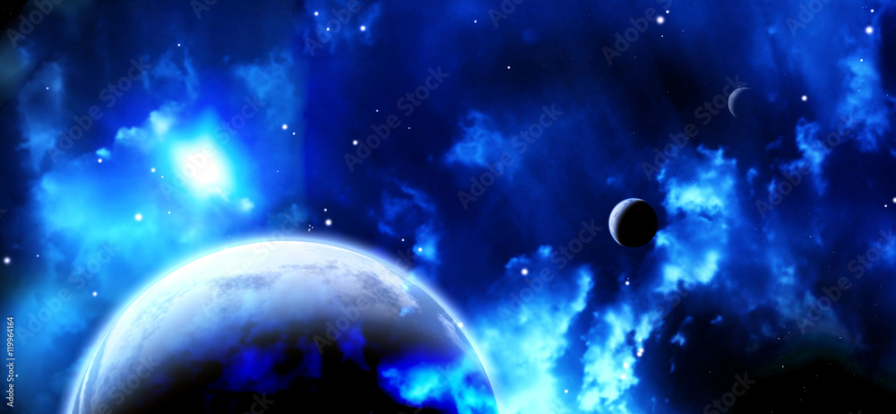 Canvas Prints space scene with planets and nebula
