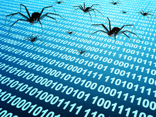 Metallic robots - spiders on surface with binary code