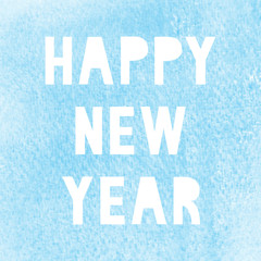 Happy new year on blue watercolor background