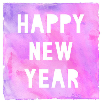 Happy new year on colorful watercolor background
