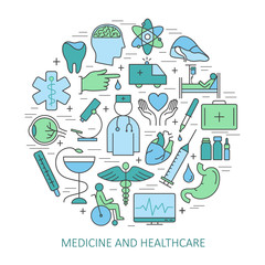 Modern of thin linear concept on a theme medicine and health symbols.